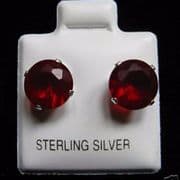8mm Garnet Cubic Zirconia January Birthstone Silver Stud Earrings
