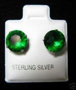 8mm Round Emerald May Birthstone Silver Stud Earrings