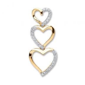 9ct Gold 0.15ct Diamond set triple heart pendant