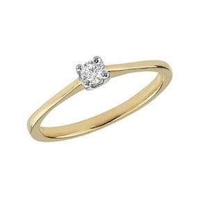 9ct Gold 0.15ct Solitaire Diamond Ring Four Claw webbed tulip style mount