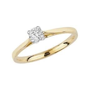 9ct Gold 0.2ct Solitaire Diamond Ring Four Claw cathedral style mount