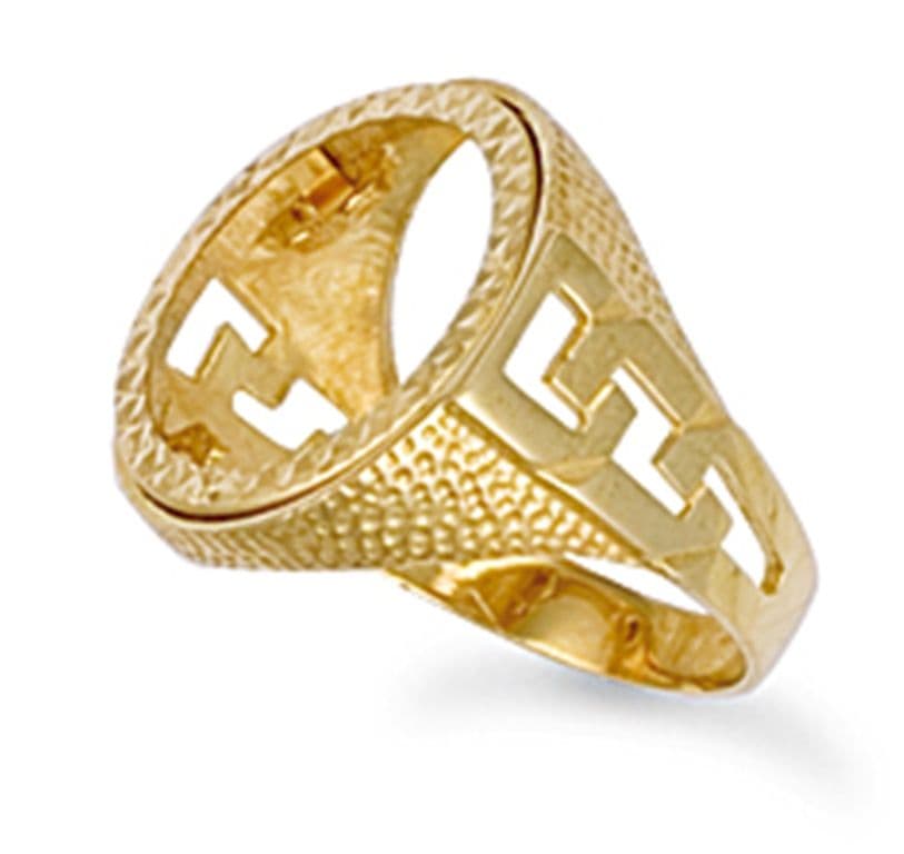 9ct Gold Full Sovereign curb link shoulders blank coin ring 7 9g