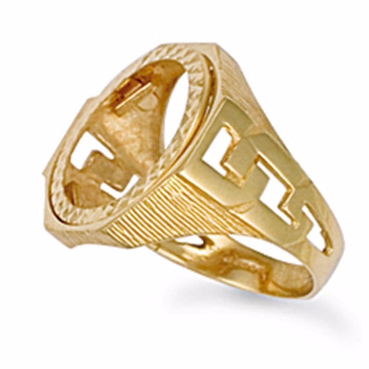 9ct Gold Octagonal Full Sovereign curb link shoulders blank coin ring 8 8g