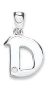 9ct White Gold 0.01ct Diamond set Letter D pendant