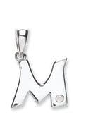 9ct White Gold 0.01ct Diamond set Letter M pendant
