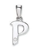 9ct White Gold 0.01ct Diamond set Letter P pendant