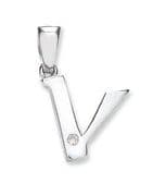 9ct White Gold 0.01ct Diamond set Letter V pendant