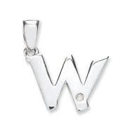 9ct White Gold 0.01ct Diamond set Letter W pendant