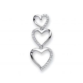 9ct white Gold 0.15ct Diamond set triple heart pendant