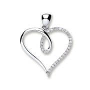 9ct white Gold 0.1ct Diamond set heart outline pendant