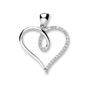 9ct white Gold 0.1ct Diamond set heart outline pendant