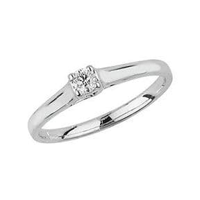9ct White Gold 0.1ct Solitaire Diamond Ring Four Claw crossover style mount