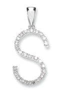 9ct White Gold 0.21ct Diamond set Letter S pendant