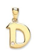 9ct Yellow Gold 0.01ct Diamond set Letter D pendant