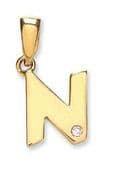 9ct Yellow Gold 0.01ct Diamond set Letter N pendant