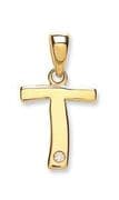 9ct Yellow Gold 0.01ct Diamond set Letter T pendant
