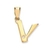 9ct Yellow Gold 0.01ct Diamond set Letter V pendant