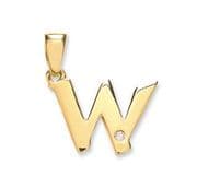9ct Yellow Gold 0.01ct Diamond set Letter W pendant