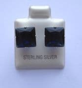 9mm square Princess cut Blue Sapphire Cubic Zirconia Sterling silver Stud earrings
