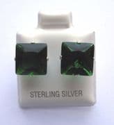 9mm square Princess cut Emerald Cubic Zirconia Sterling silver Stud earrings