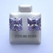 9mm square Princess cut Lavender Cubic Zirconia Sterling silver Stud earrings