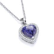 J-Jaz Blue Cubic Zirconia Halo Heart Pendant with 18" Chain