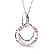 J-Jaz Interlocking 2 Tier Circles Pendant with 18" Chain