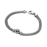 J-Jaz Ladies Sterling Silver Ruthenium Mesh Bracelet 7" with Simulated Onyx