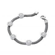 J-Jaz Ladies Sterling silver Ruthenium Mesh with Five Circles Cz's 7" Bracelet
