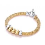 J-Jaz Ladies Sterling silver Yellow Mesh with 5 Beads Bracelet 7"
