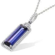 J-Jaz Micro Pave Baguette Blue Cubic zirconia Halo Pendant with 18" Chain