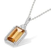J-Jaz Micro Pave Baguette cut Champagne Cubic Zirconia Halo Pendant with 18" Chain