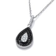 J-Jaz Micro Pave' Black & Clear Cz Teardrop Pendant with 18" Chain