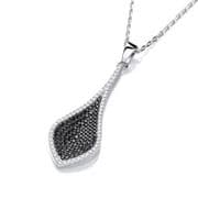 J-Jaz Micro Pave' Black & Clear Drop Pendant with 18" Chain