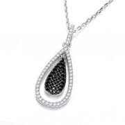 J-Jaz Micro Pave Black & White Cubic Zirconia teardrop Pendant with 18" Chain