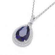 J-Jaz Micro Pave Blue & Clear Cubic zirconia Tear Drop halo Pendant with 18" Chain