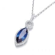J-Jaz Micro Pave Blue Sapphire and clear Marquise Halo Pendant with 18" Chain