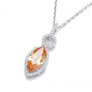 J-Jaz Micro Pave Clear and Champagne Cubic Zirconia Marquise Drop Pendant with 18" Chain
