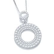 J-Jaz Micro Pave Cubic zirconia Double Circle Pendant with 18" Chain