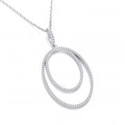 J-Jaz Micro Pave Cubic Zirconia Double Oval Cubic zirconia Pendant with 18" Chain
