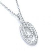 J-Jaz Micro Pave Cubic Zirconia Double oval Pendant with 18" Chain