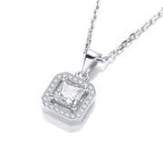 J-Jaz Micro Pave Cubic Zirconia Princess Cut Halo Pendant with 18" Chain