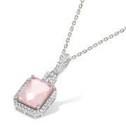 J-Jaz Micro Pave Cubic Zirconia Rose Quartz Halo Pendant with 18" Chain