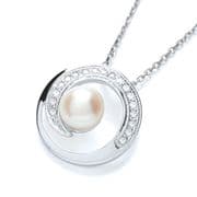 J-Jaz Micro Pave' Cz Pendant with Synthetic Pearl on Chain