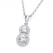J-Jaz Micro Pave Double halo Pendant with 18" Chain