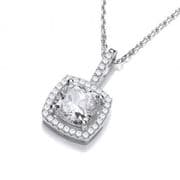 J-Jaz Micro Pave Princess Cut Cubic zirconia Halo Pendant with 18" Chain