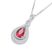 J-Jaz Micro Pave' Red & Clear Cz Tear Drop Pendant with 18" Chain