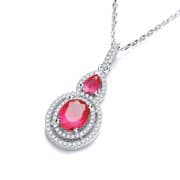 J-Jaz Micro Pave' Red & White Drop Pendant with 18" Chain
