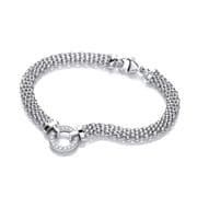 J-Jaz Rhodium plated Sterling silver Cubic Zirconia Circle flexible mesh bracelet