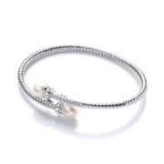 J-Jaz Rhodium plated Sterling Silver Fresh water pearl and cubic zirconia crossover Bangle